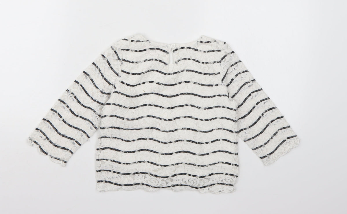 Young Dimension Girls White Striped  Basic Blouse Size 6-7 Years