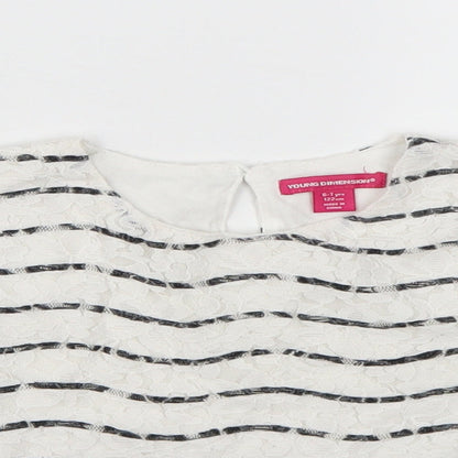Young Dimension Girls White Striped  Basic Blouse Size 6-7 Years