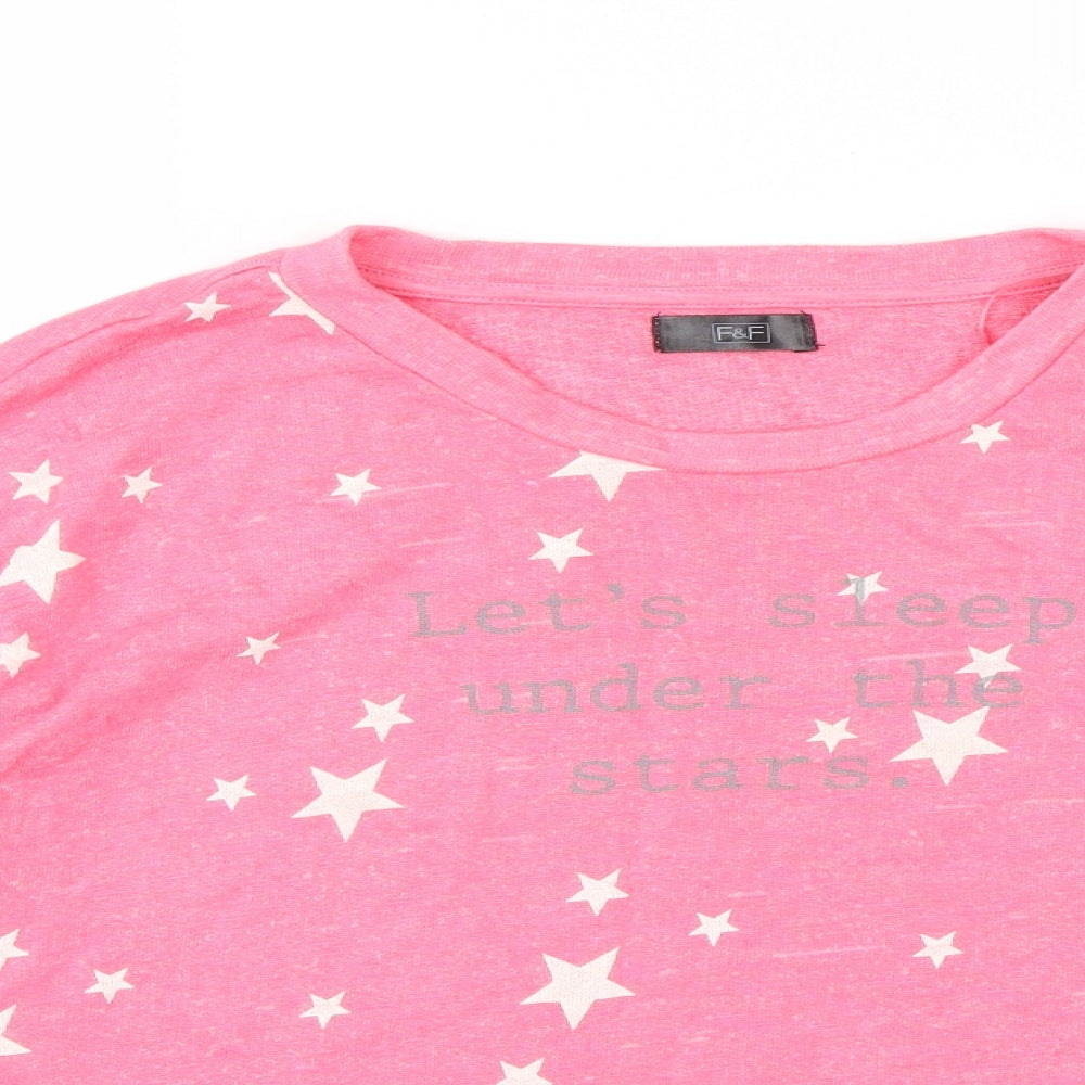 F&F Womens Pink  Knit Top Pyjama Top Size 8
