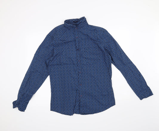 Mens UK Size S John Miller Blue  Button-Up Long Sleeve Casual Shirt