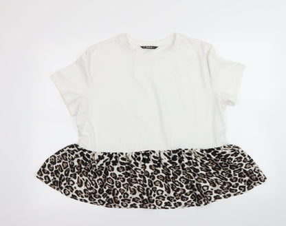 SheIn Womens White Animal Print  Basic T-Shirt Size L