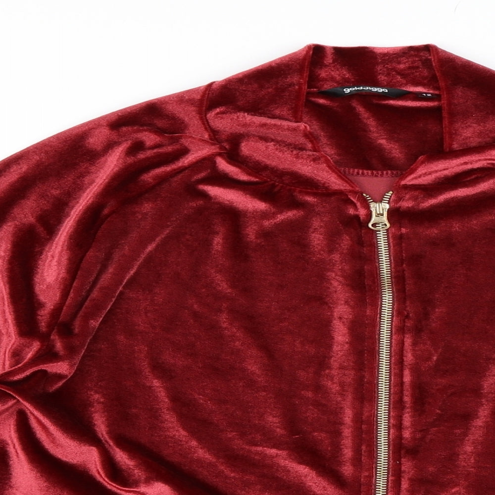 Golddigga Womens Red  Velvet Full Zip Sweatshirt Size 12