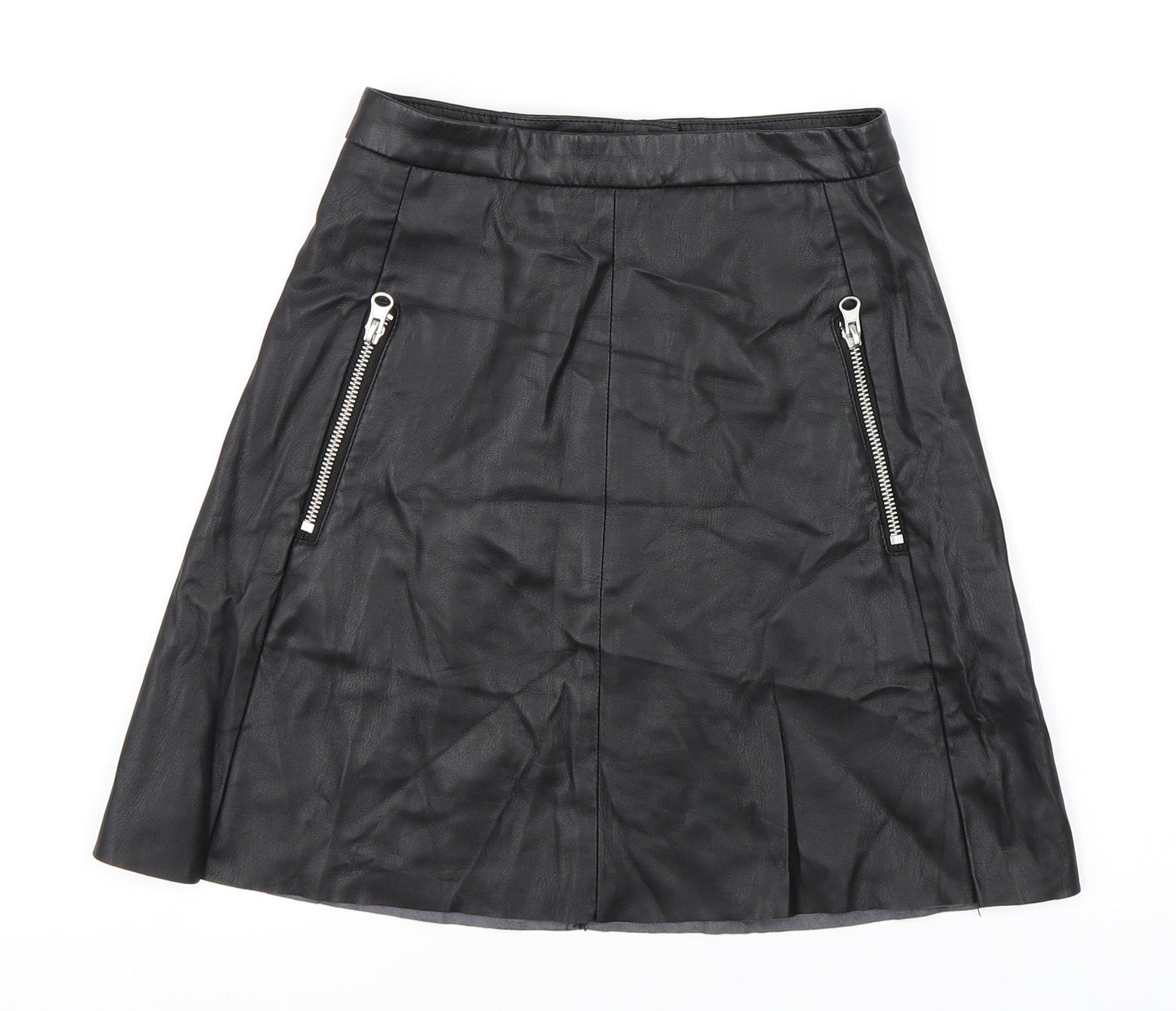 H&M Womens Black   Pleated Skirt Size 6  - Faux Leather