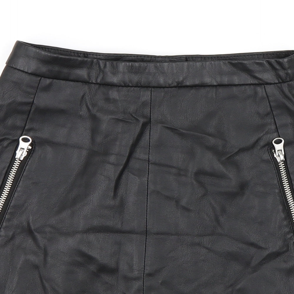 H&M Womens Black   Pleated Skirt Size 6  - Faux Leather
