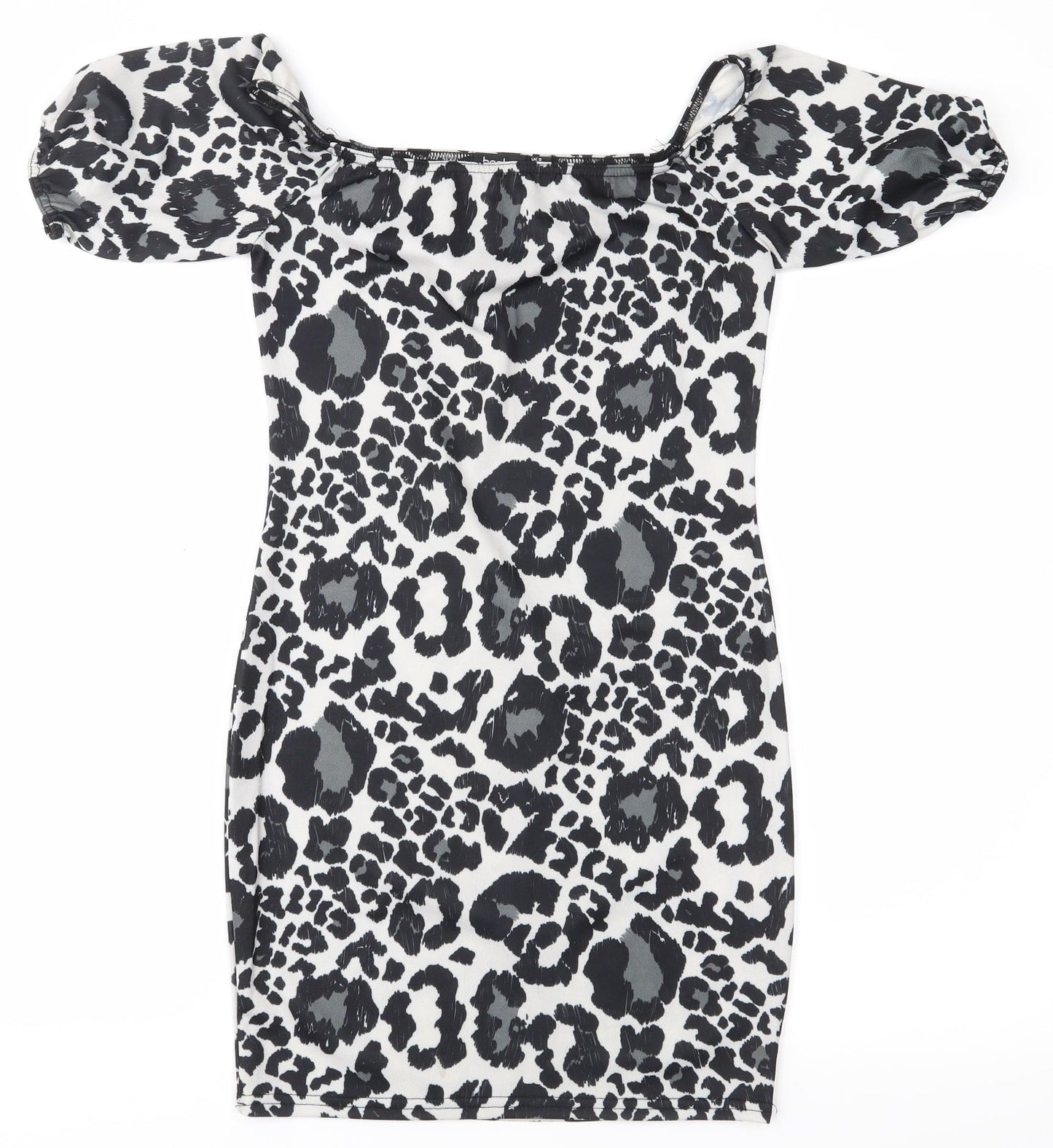 Boohoo Womens Black Animal Print  Bodycon  Size 8