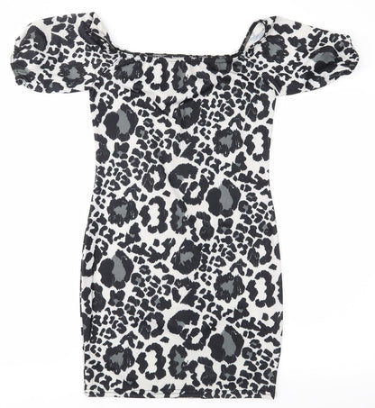 Boohoo Womens Black Animal Print  Bodycon  Size 8