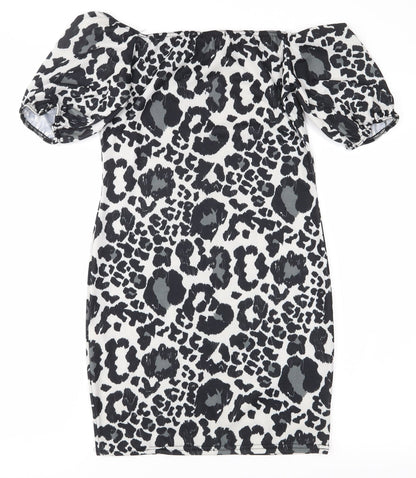 Boohoo Womens Black Animal Print  Bodycon  Size 8