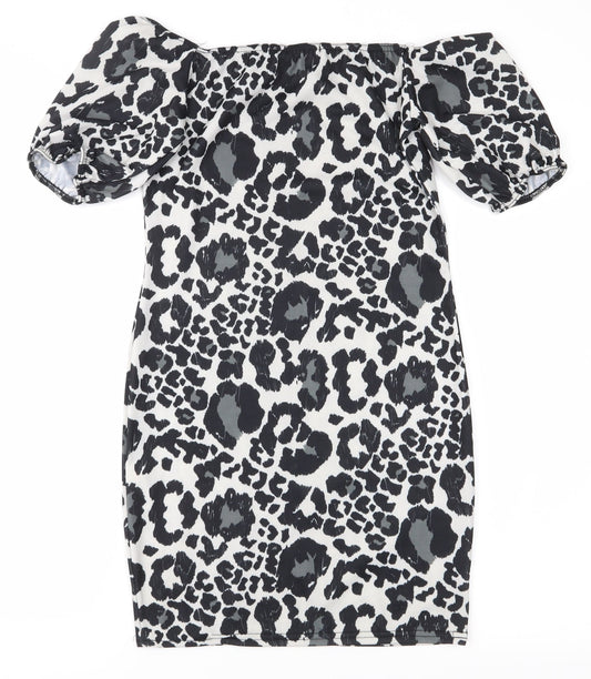 Boohoo Womens Black Animal Print  Bodycon  Size 8