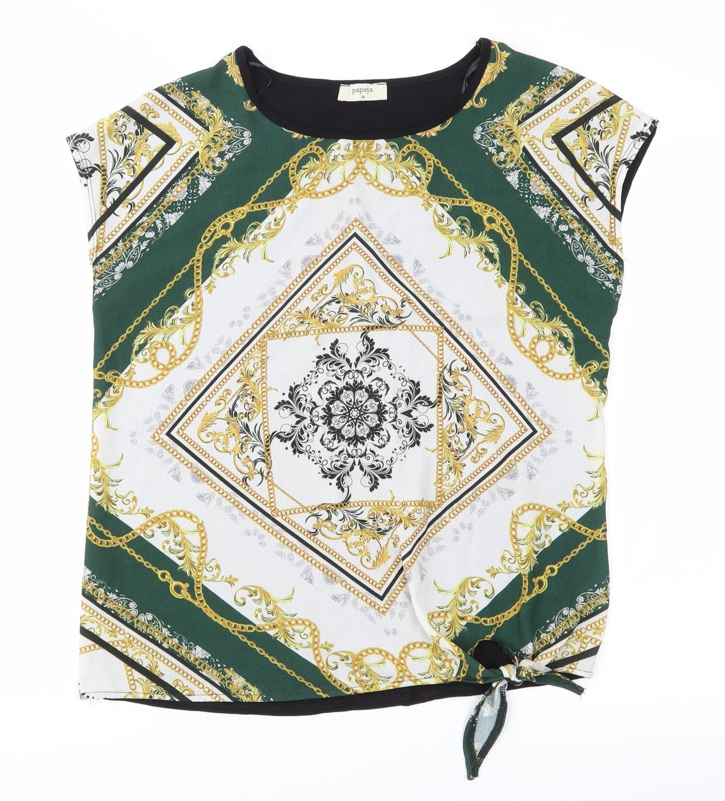 Papaya Womens Black Colourblock  Basic T-Shirt Size 10