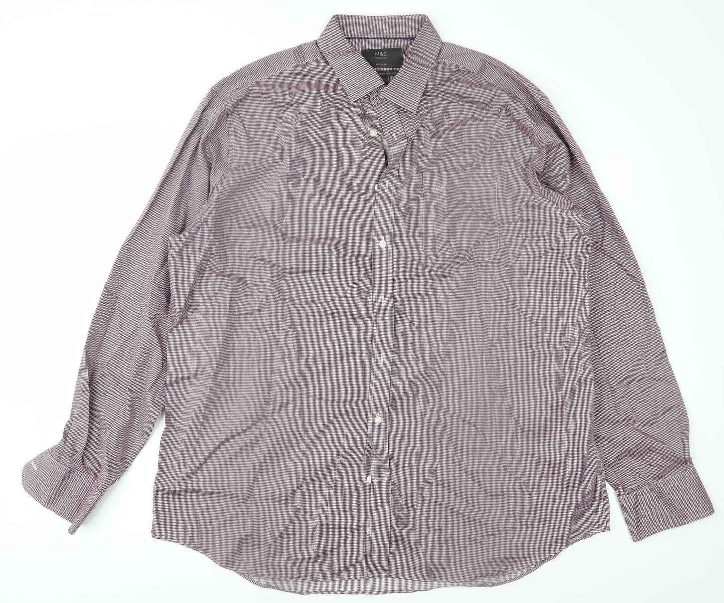 Mens UK Size 44 Marks and Spencer Red  Button-Up Long Sleeve Casual Shirt