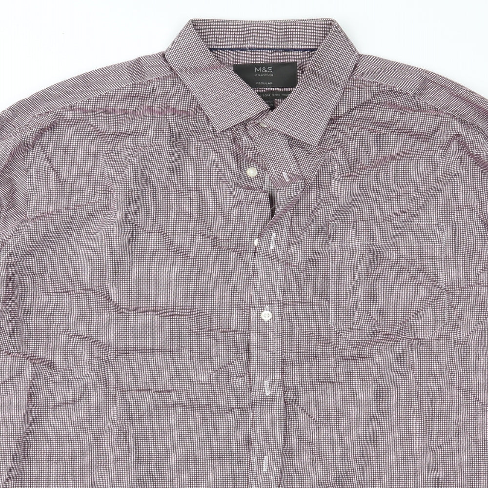 Mens UK Size 44 Marks and Spencer Red  Button-Up Long Sleeve Casual Shirt