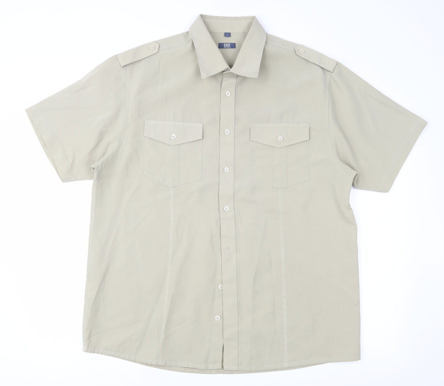 Mens UK Size L Easy Beige  Button-Up Short Sleeve Casual Shirt