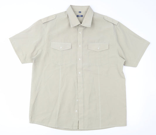 Mens UK Size L Easy Beige  Button-Up Short Sleeve Casual Shirt