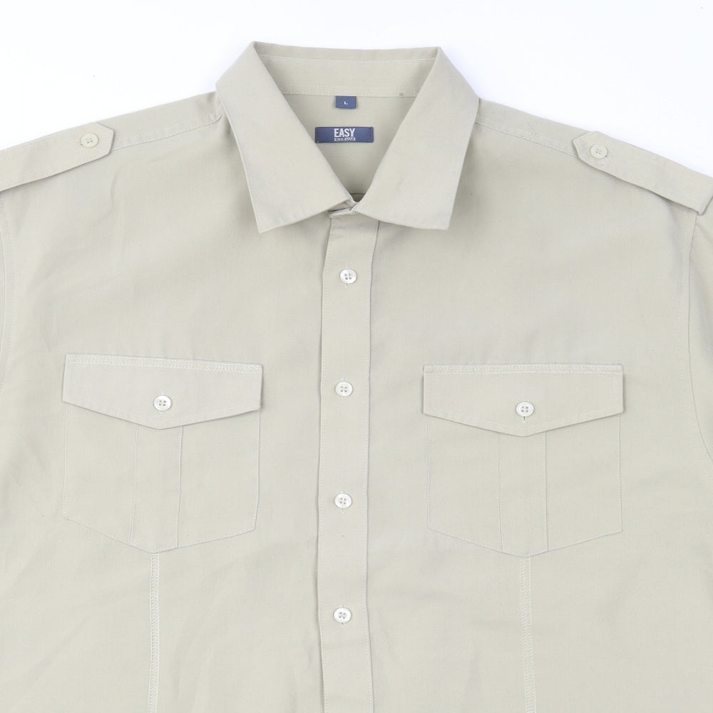 Mens UK Size L Easy Beige  Button-Up Short Sleeve Casual Shirt