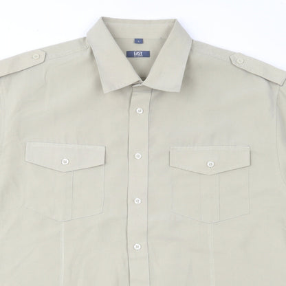 Mens UK Size L Easy Beige  Button-Up Short Sleeve Casual Shirt