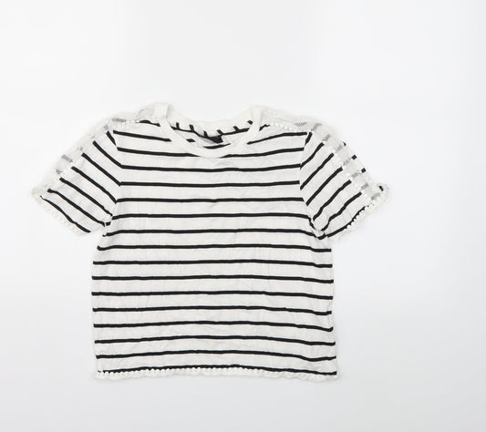 Topshop Womens White Striped  Basic T-Shirt Size 6