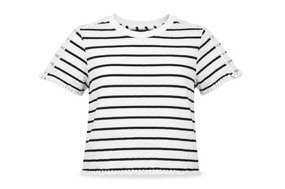 Topshop Womens White Striped  Basic T-Shirt Size 6