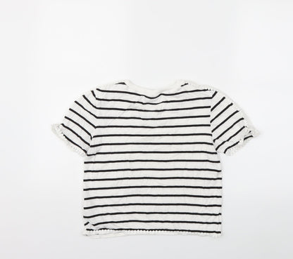 Topshop Womens White Striped  Basic T-Shirt Size 6