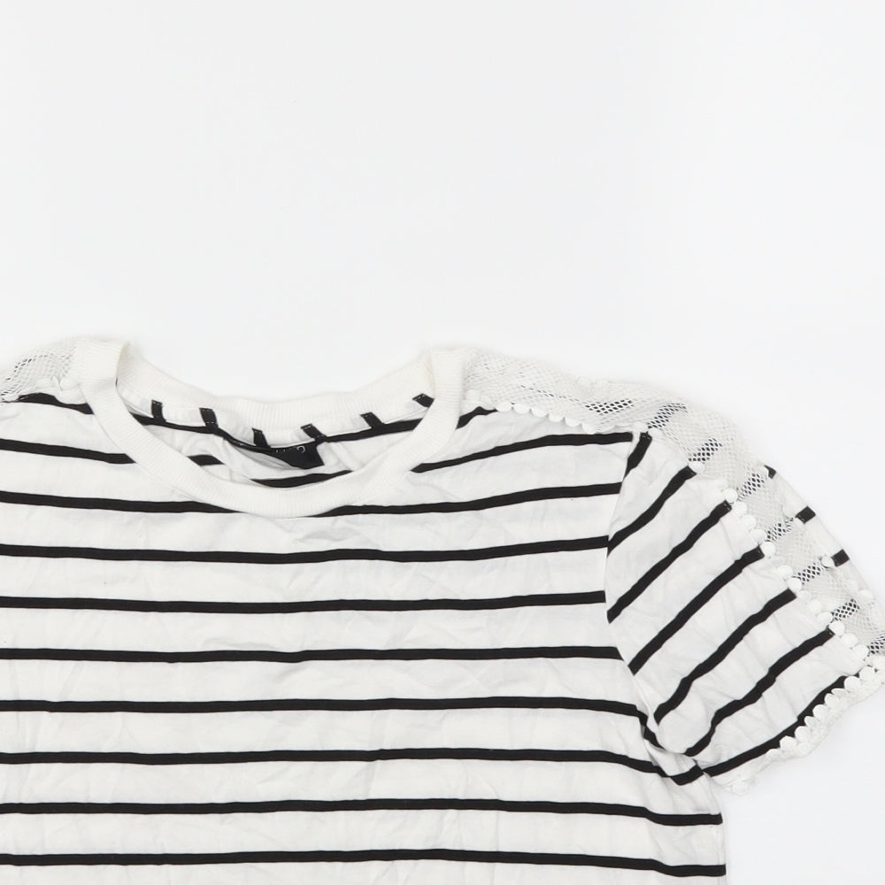 Topshop Womens White Striped  Basic T-Shirt Size 6