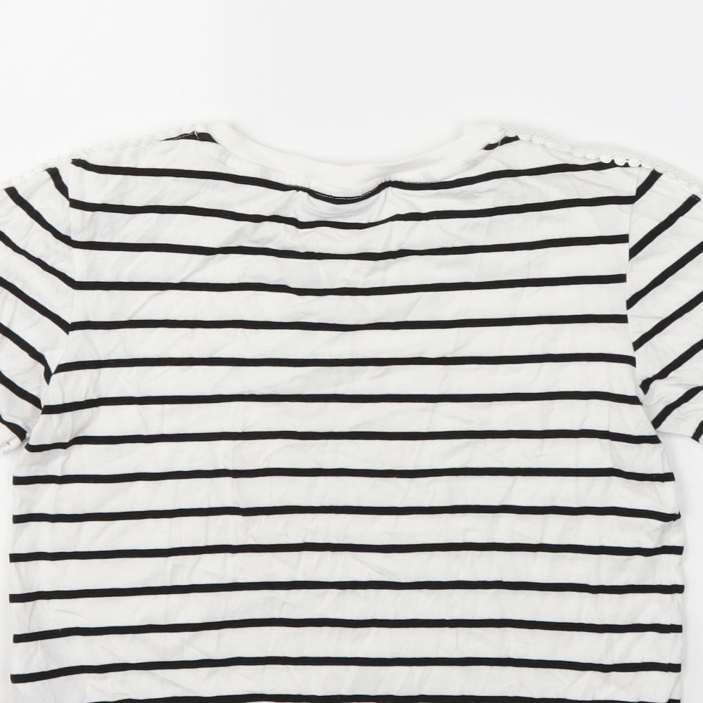 Topshop Womens White Striped  Basic T-Shirt Size 6