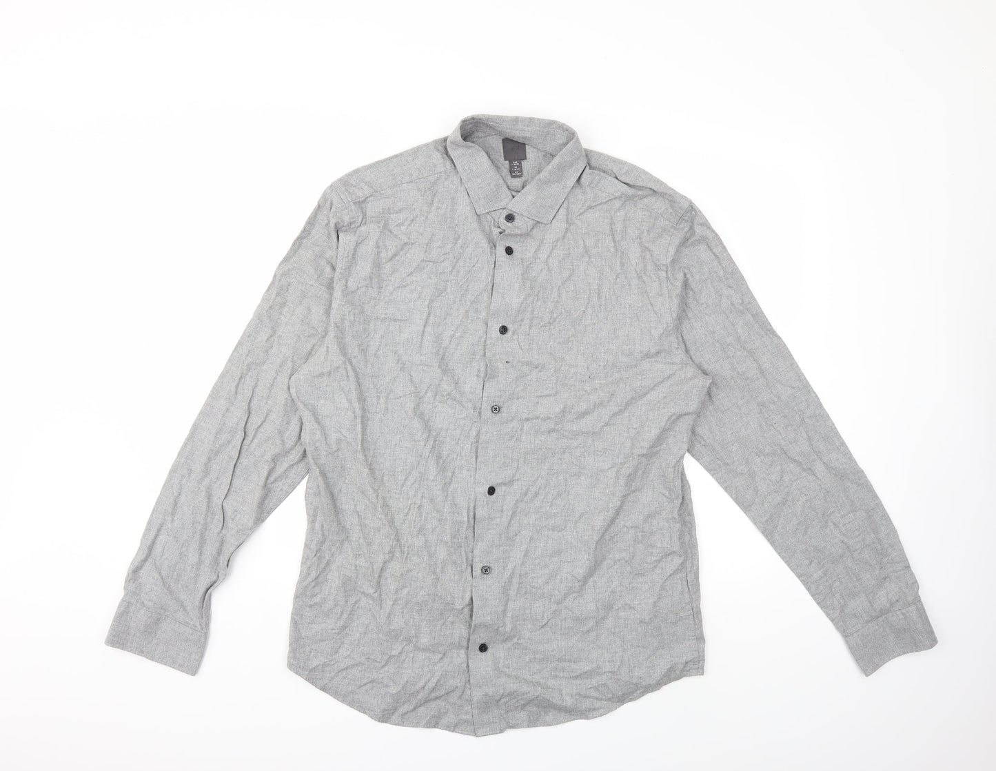 Mens UK Size L H&M Grey  Button-Up Long Sleeve Casual Shirt