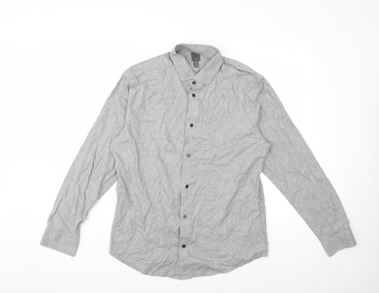 Mens UK Size L H&M Grey  Button-Up Long Sleeve Casual Shirt