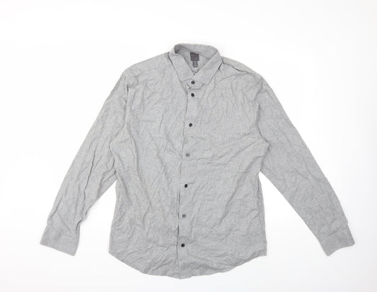 Mens UK Size L H&M Grey  Button-Up Long Sleeve Casual Shirt