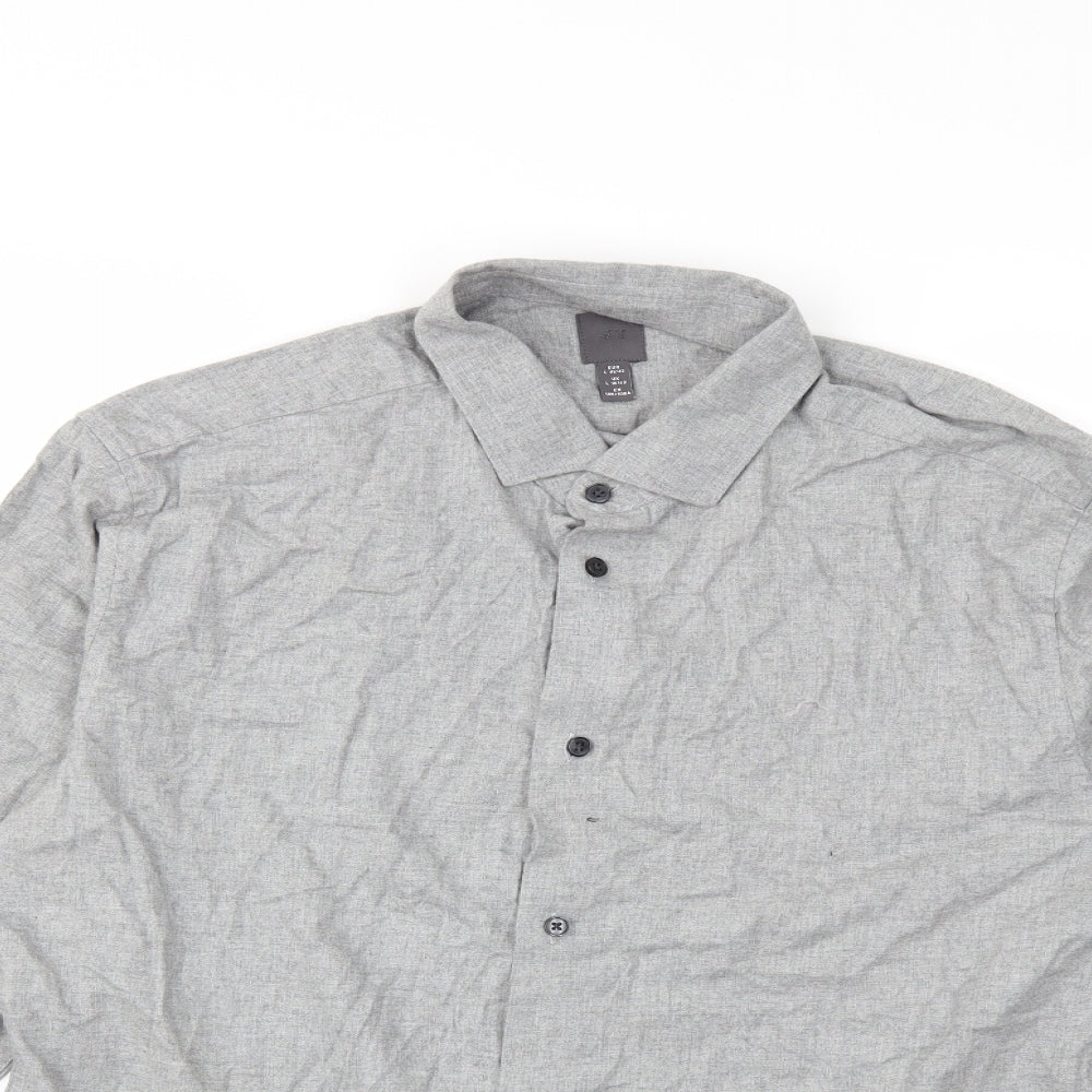Mens UK Size L H&M Grey  Button-Up Long Sleeve Casual Shirt
