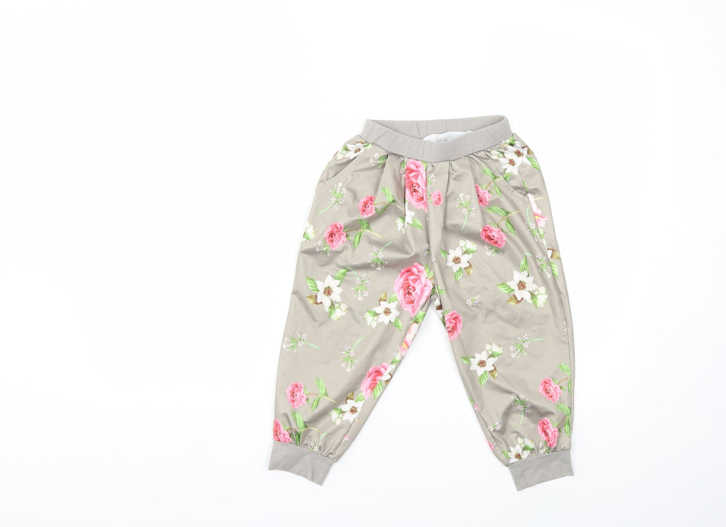 Preworn Girls Grey Floral  Harem Trousers Size 8 Years