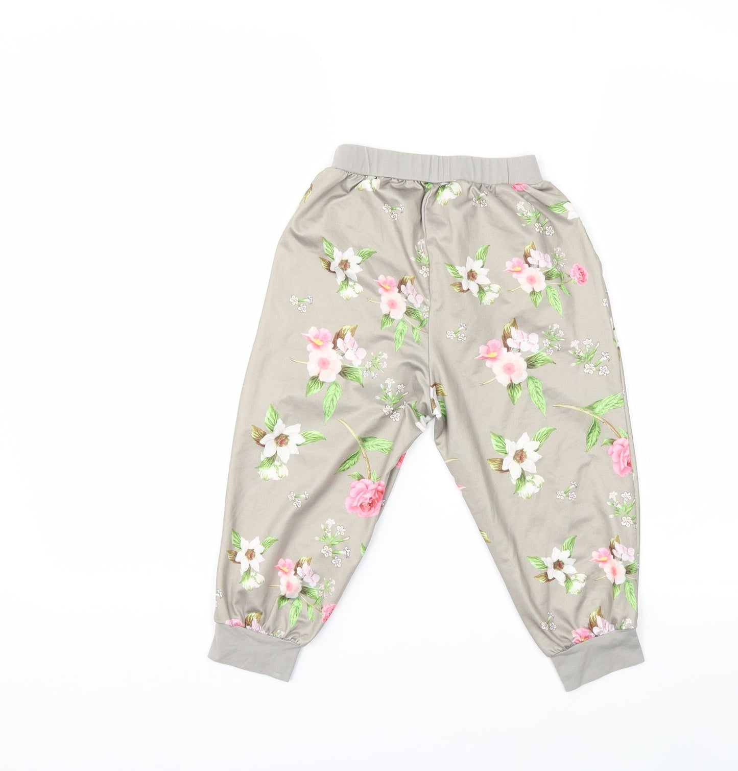 Preworn Girls Grey Floral  Harem Trousers Size 8 Years