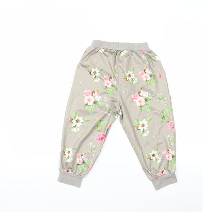 Preworn Girls Grey Floral  Harem Trousers Size 8 Years