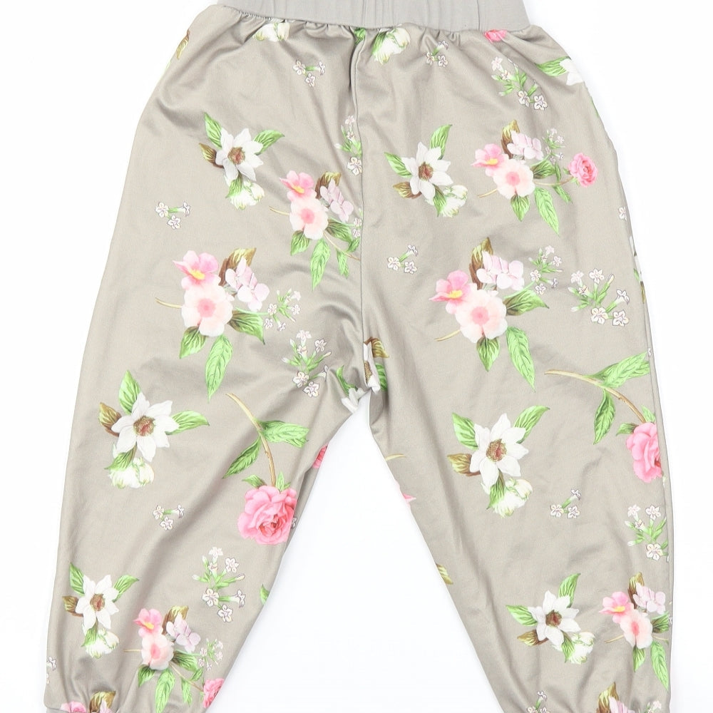 Preworn Girls Grey Floral  Harem Trousers Size 8 Years