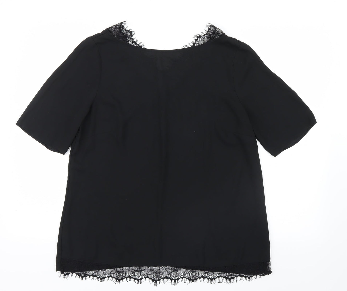 Matalan Womens Black  Mesh Basic Blouse Size 14  - Lace detail