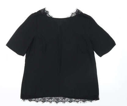 Matalan Womens Black  Mesh Basic Blouse Size 14  - Lace detail
