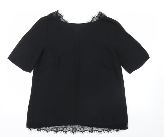 Matalan Womens Black  Mesh Basic Blouse Size 14  - Lace detail