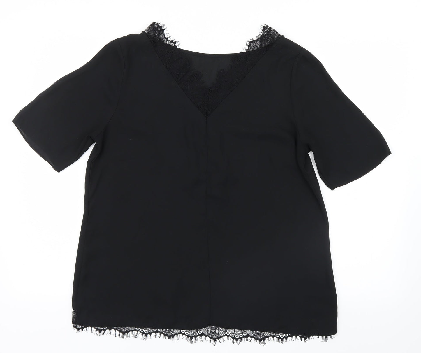 Matalan Womens Black  Mesh Basic Blouse Size 14  - Lace detail