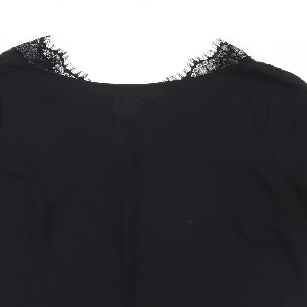 Matalan Womens Black  Mesh Basic Blouse Size 14  - Lace detail