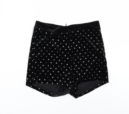 Bershka Womens Black Polka Dot Velour Hot Pants Shorts Size 10