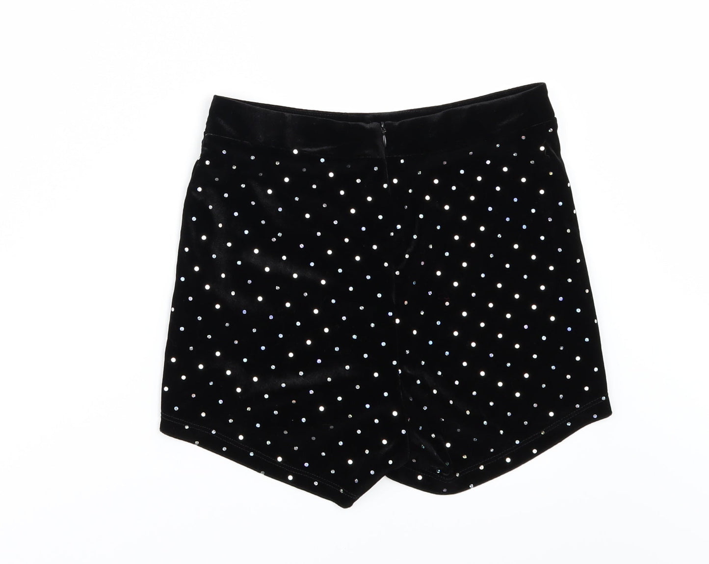 Bershka Womens Black Polka Dot Velour Hot Pants Shorts Size 10