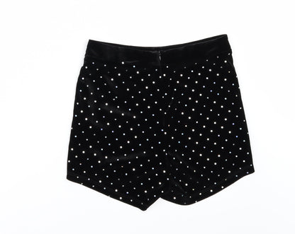 Bershka Womens Black Polka Dot Velour Hot Pants Shorts Size 10