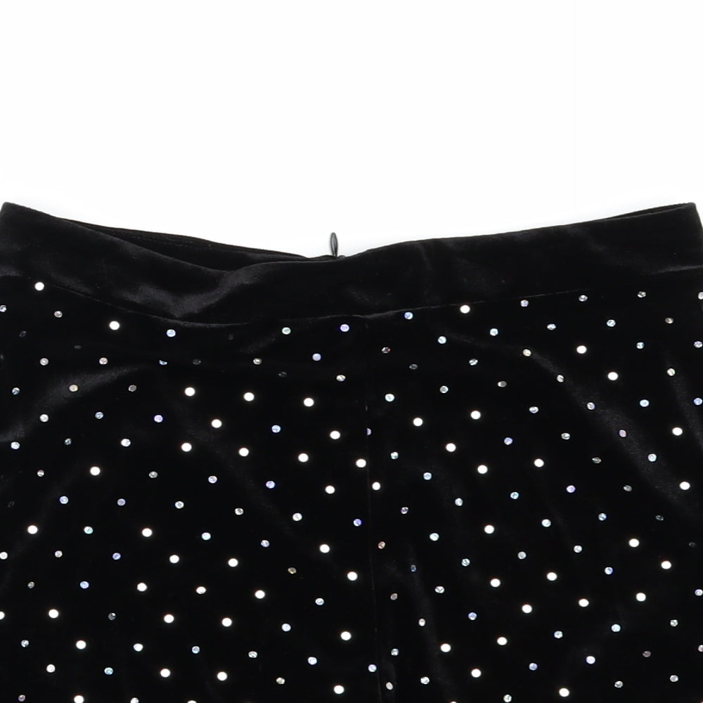 Bershka Womens Black Polka Dot Velour Hot Pants Shorts Size 10