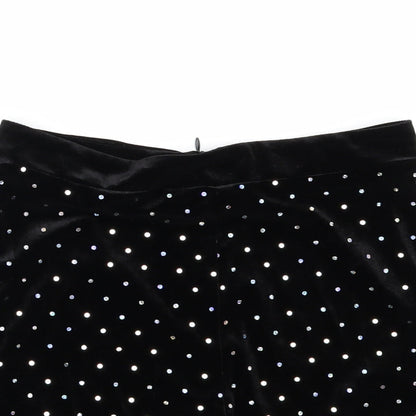 Bershka Womens Black Polka Dot Velour Hot Pants Shorts Size 10
