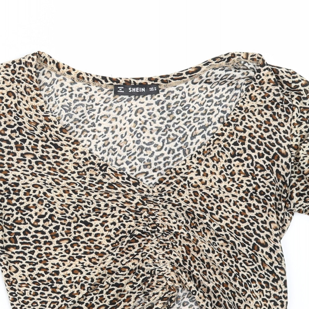 SheIn Womens Beige Animal Print  Basic T-Shirt Size M