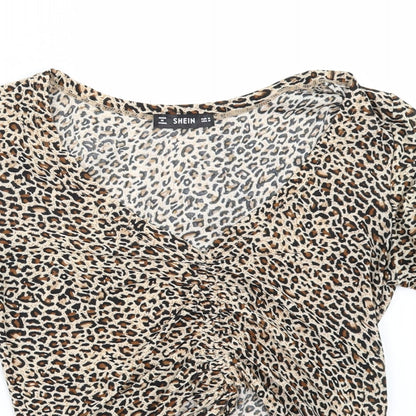 SheIn Womens Beige Animal Print  Basic T-Shirt Size M