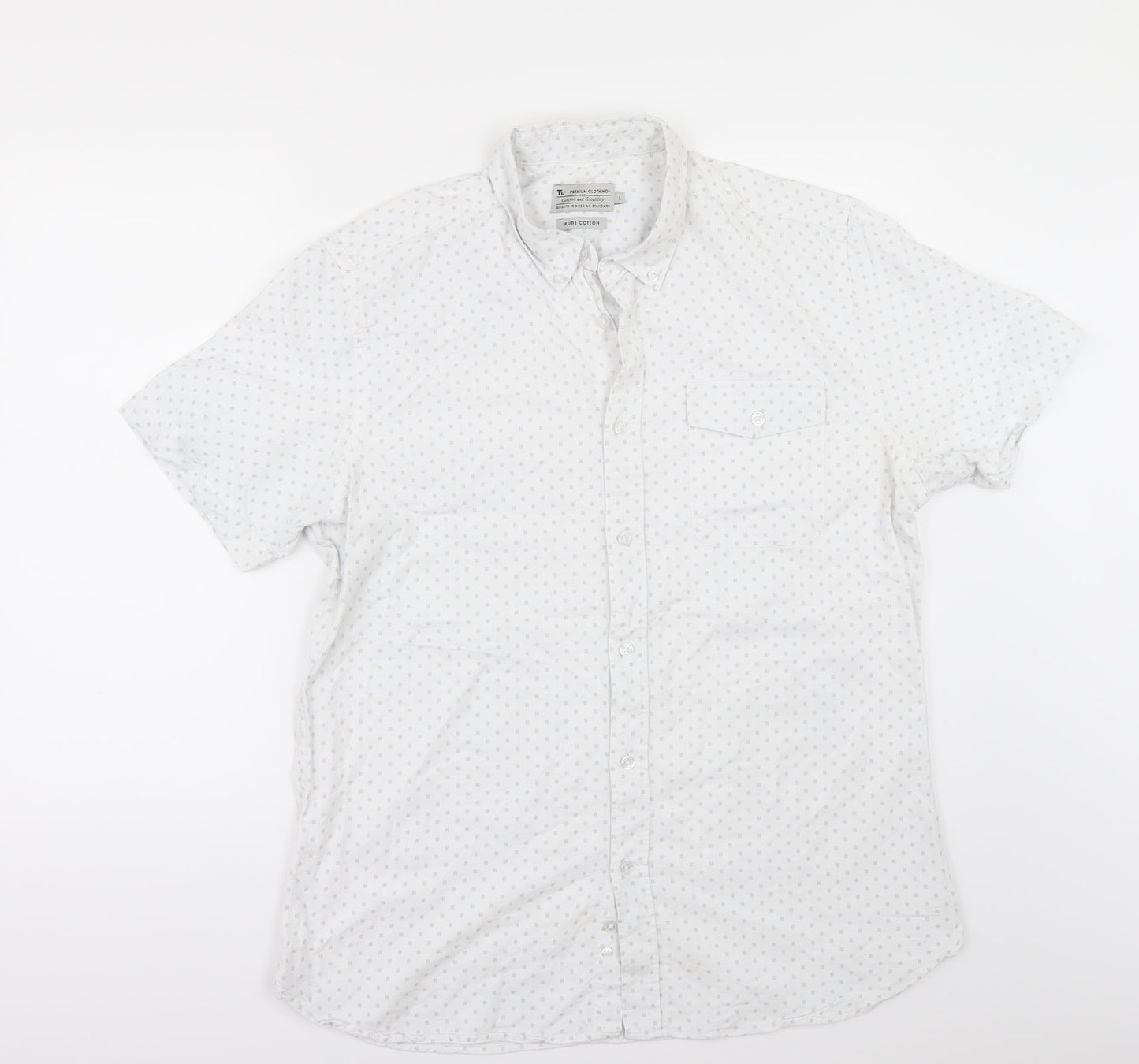 TU Mens White Geometric   Button-Up Size L