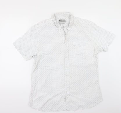 TU Mens White Geometric   Button-Up Size L
