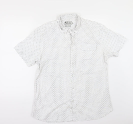 TU Mens White Geometric   Button-Up Size L