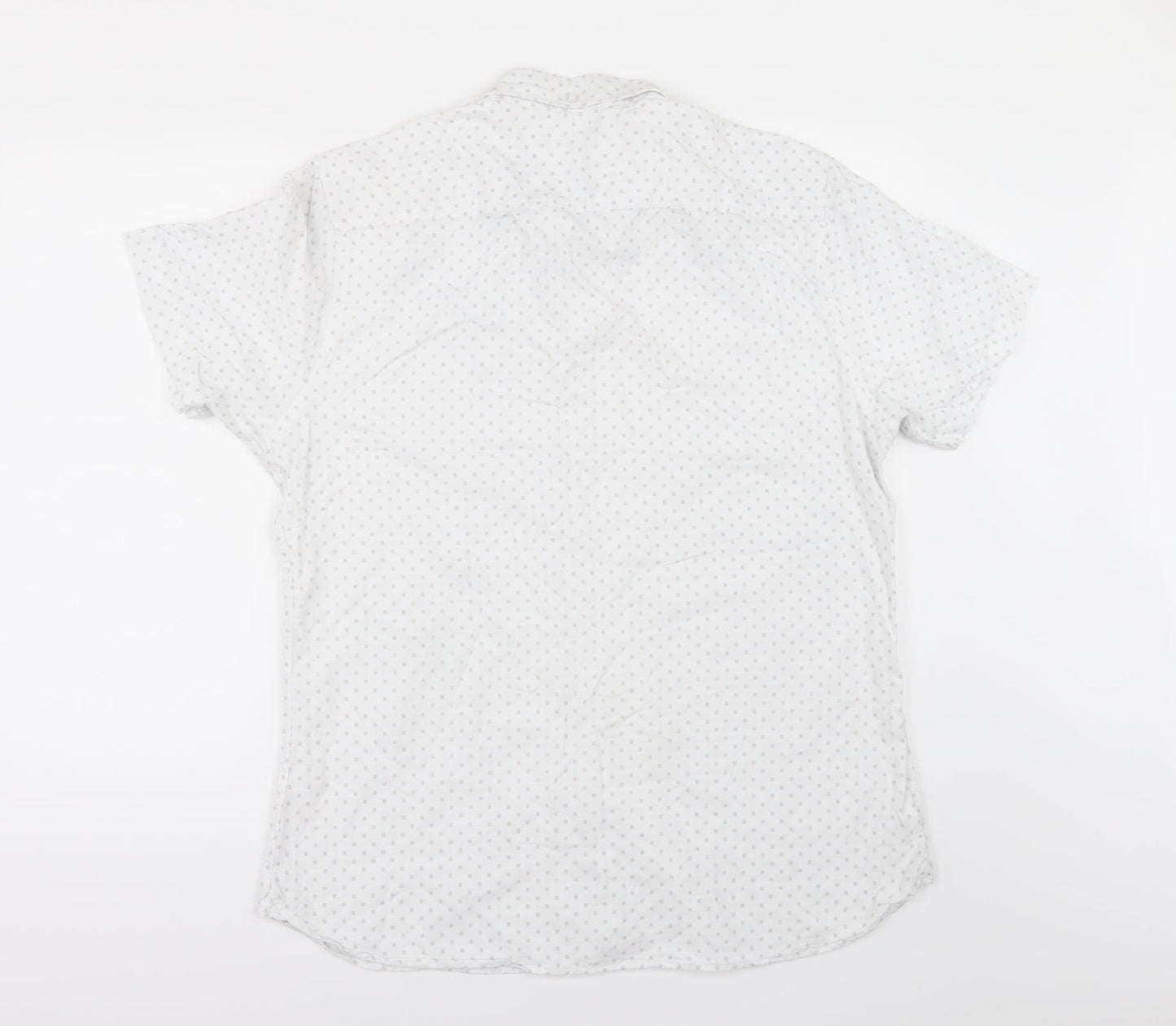 TU Mens White Geometric   Button-Up Size L