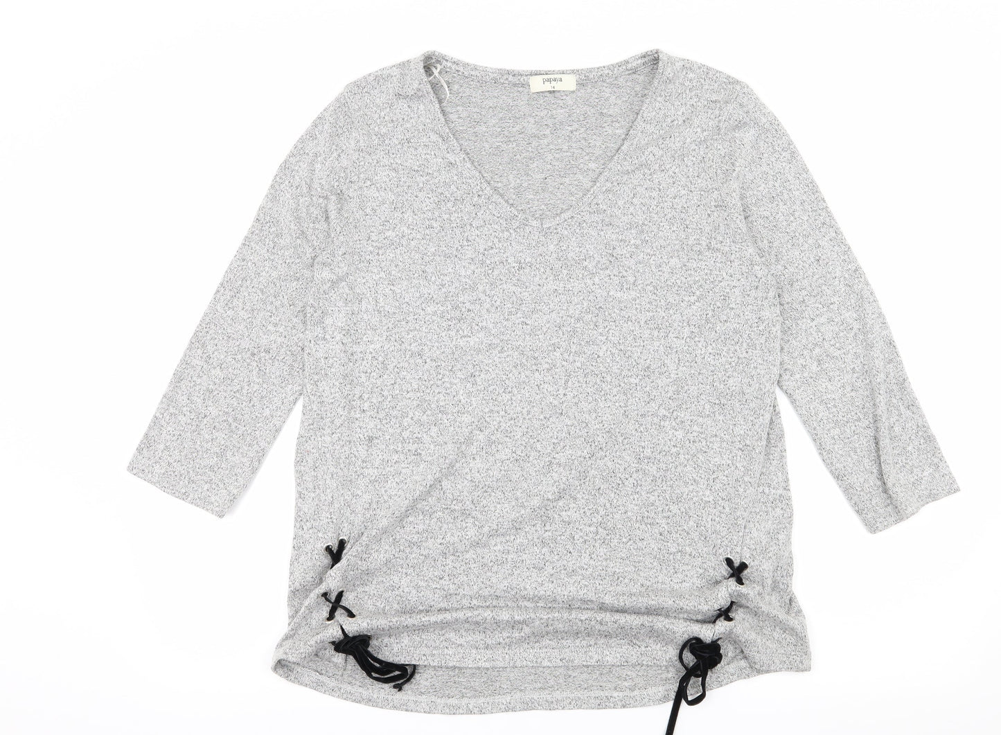 Papaya Womens Grey  Knit Pullover Jumper Size 14  - Lace up detail