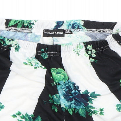 PRETTYLITTLETHING Womens White Striped  Cut-Off Shorts Size 8
